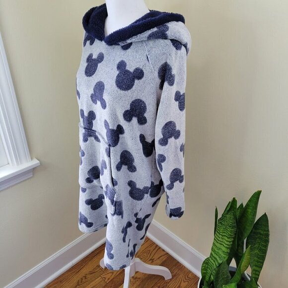 Disney Mickey Mouse Lounge Hoodie Fleece Sweatshirt Robe Blue Size Small - Picture 3 of 14